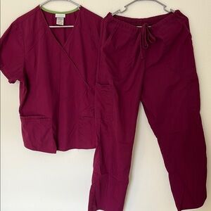Women's Burgundy Scrub Set